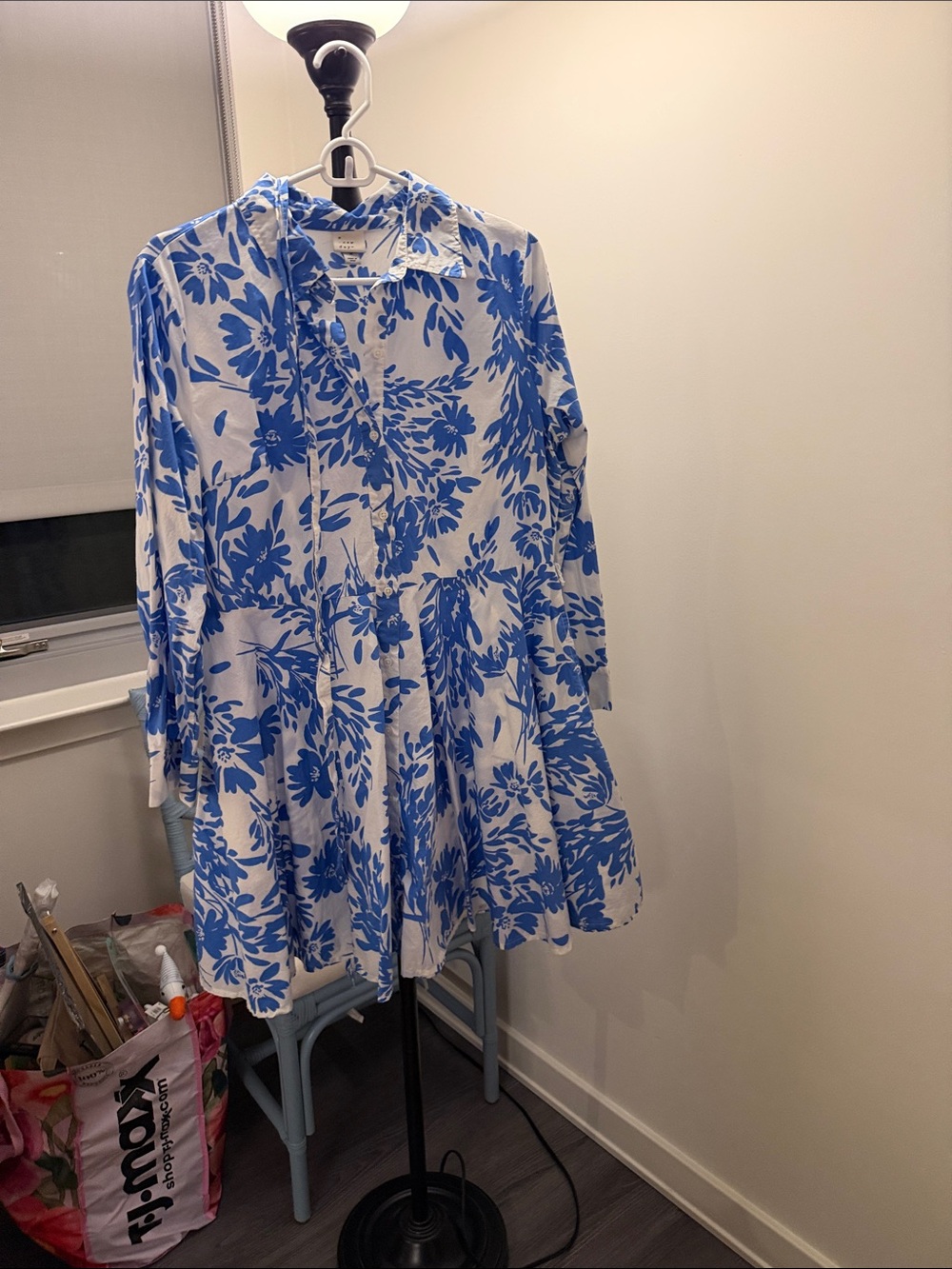 a new day White Dress with Blue Floral Print